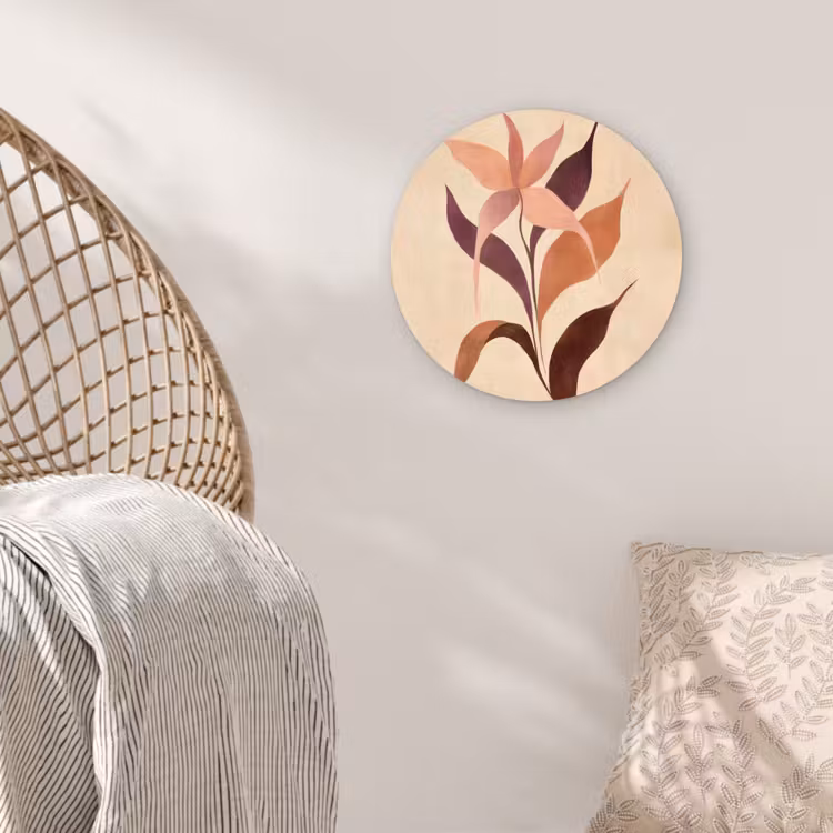 Minimalistisch - Bloem - Bladeren - Beige Wandcirkel kunststof plaat 5mm dik klein -sfeer5