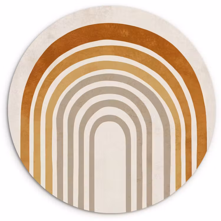 Minimalistisch - Boog - Lijnen - Beige Wandcirkel kunststof plaat 5mm dik klein -3d