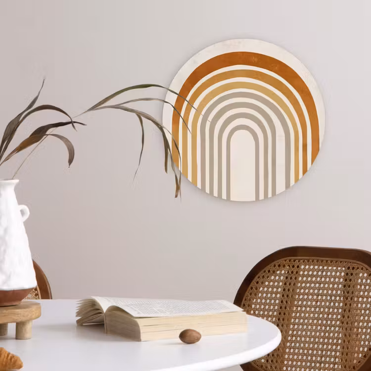 Minimalistisch - Boog - Lijnen - Beige Wandcirkel kunststof plaat 5mm dik klein -sfeer4