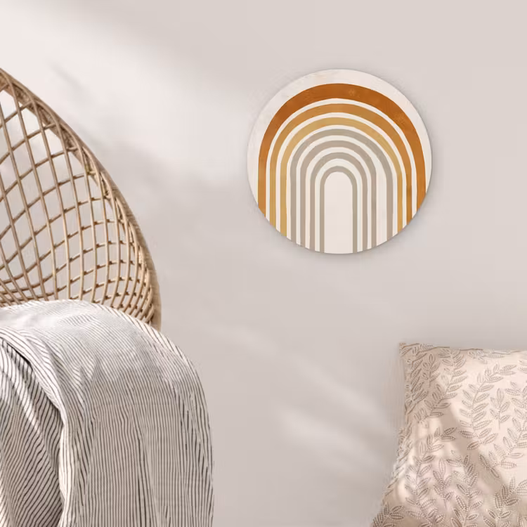 Minimalistisch - Boog - Lijnen - Beige Wandcirkel kunststof plaat 5mm dik klein -sfeer5