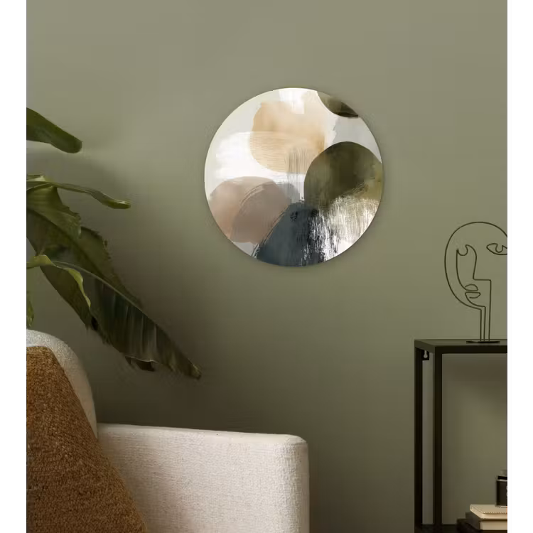 Minimalistisch - Cirkels - Penseelstreken - Beige Wandcirkel kunststof plaat 5mm dik klein -sfeer3