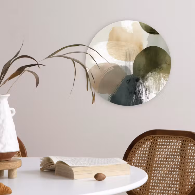 Minimalistisch - Cirkels - Penseelstreken - Beige Wandcirkel kunststof plaat 5mm dik klein -sfeer4
