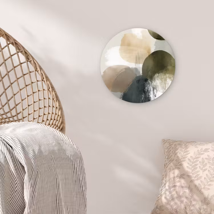 Minimalistisch - Cirkels - Penseelstreken - Beige Wandcirkel kunststof plaat 5mm dik klein -sfeer5