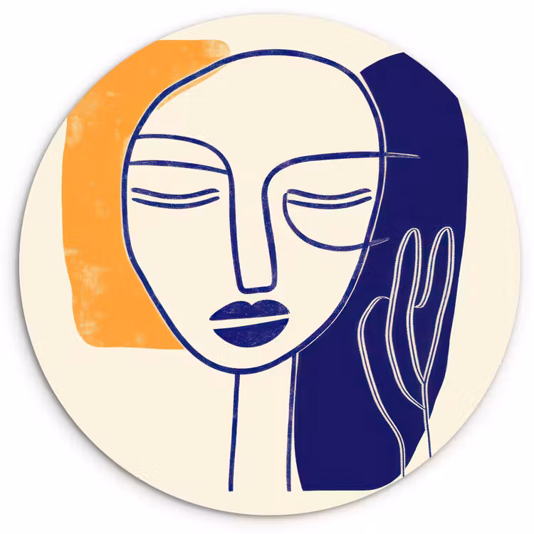 Minimalistisch - Gezicht - Hand - Oranje - Blauw Wandcirkel kunststof plaat 5mm dik klein -3d