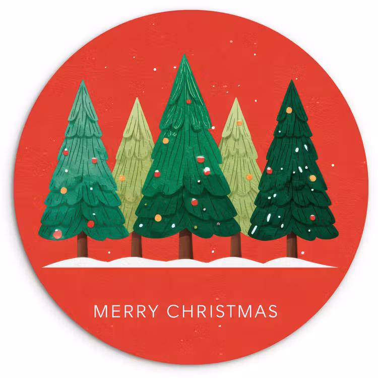 Minimalistisch - Kerstbomen - Rood - Sneeuw Wandcirkel kunststof plaat 5mm dik klein -3d