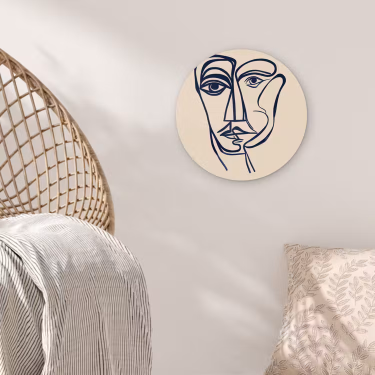 Minimalistisch - Lijnillustratie - Beige - Donkerblauw Wandcirkel kunststof plaat 5mm dik klein -sfeer5