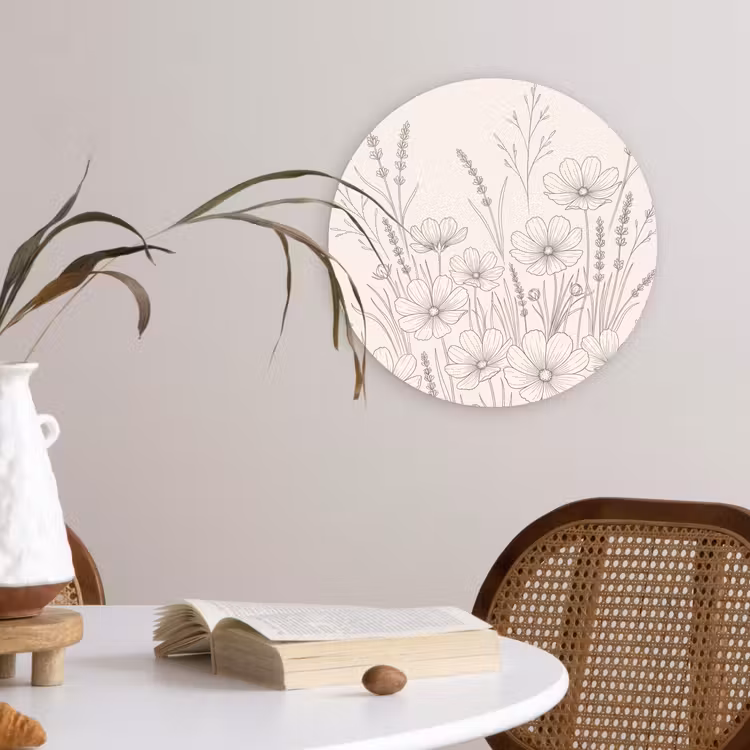 Minimalistisch - Modern - Bloemen - Beige Wandcirkel kunststof plaat 5mm dik klein -sfeer4