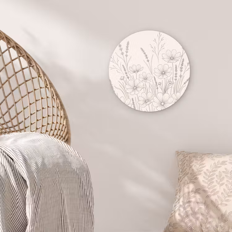 Minimalistisch - Modern - Bloemen - Beige Wandcirkel kunststof plaat 5mm dik klein -sfeer5