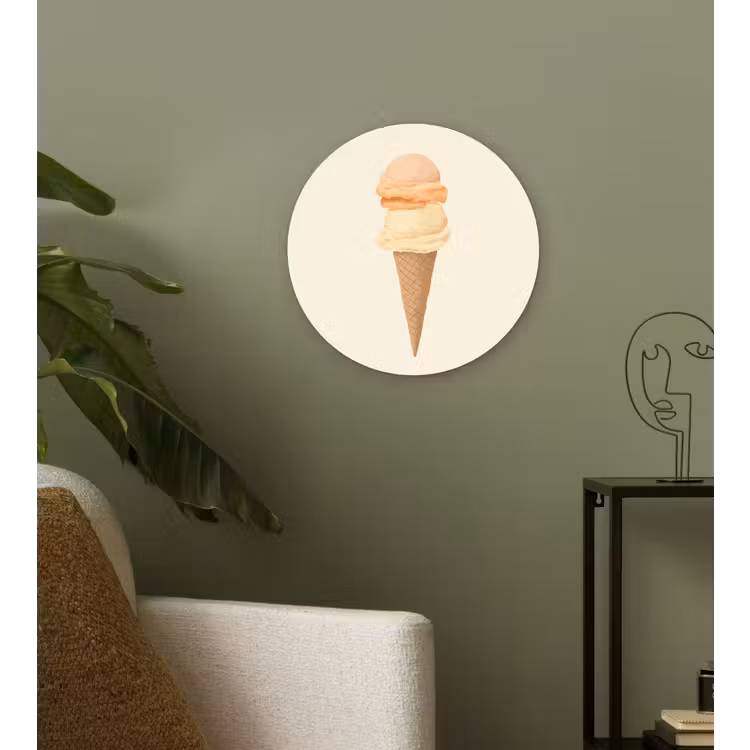 Minimalistisch - Schepijs - Hoorntje - Beige Wandcirkel kunststof plaat 5mm dik klein -sfeer3