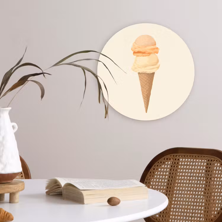 Minimalistisch - Schepijs - Hoorntje - Beige Wandcirkel kunststof plaat 5mm dik klein -sfeer4