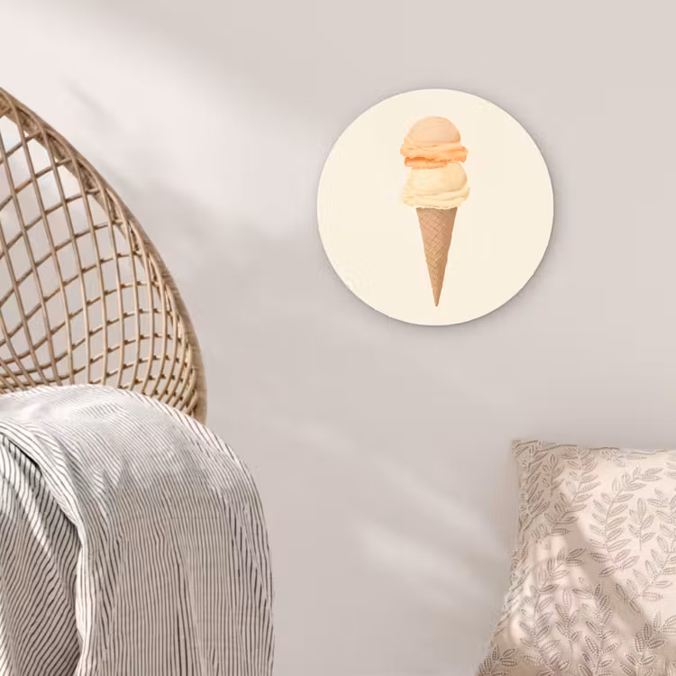 Minimalistisch - Schepijs - Hoorntje - Beige Wandcirkel kunststof plaat 5mm dik klein -sfeer5