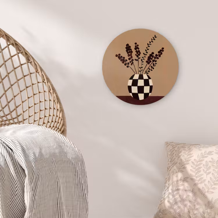 Minimalistisch - Vaas - Bloemen - Bruin Wandcirkel kunststof plaat 5mm dik klein -sfeer5