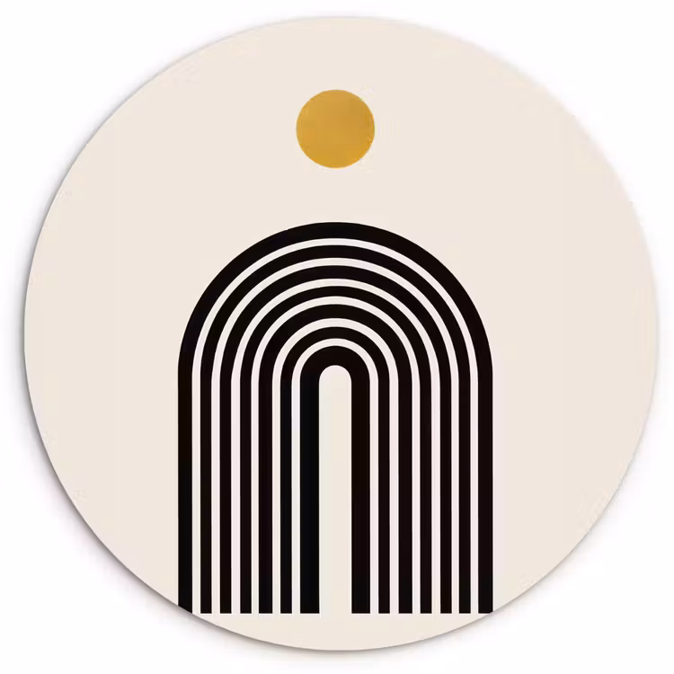 Minimalistisch - Zwarte boog - Gouden cirkel Wandcirkel kunststof plaat 5mm dik klein -3d