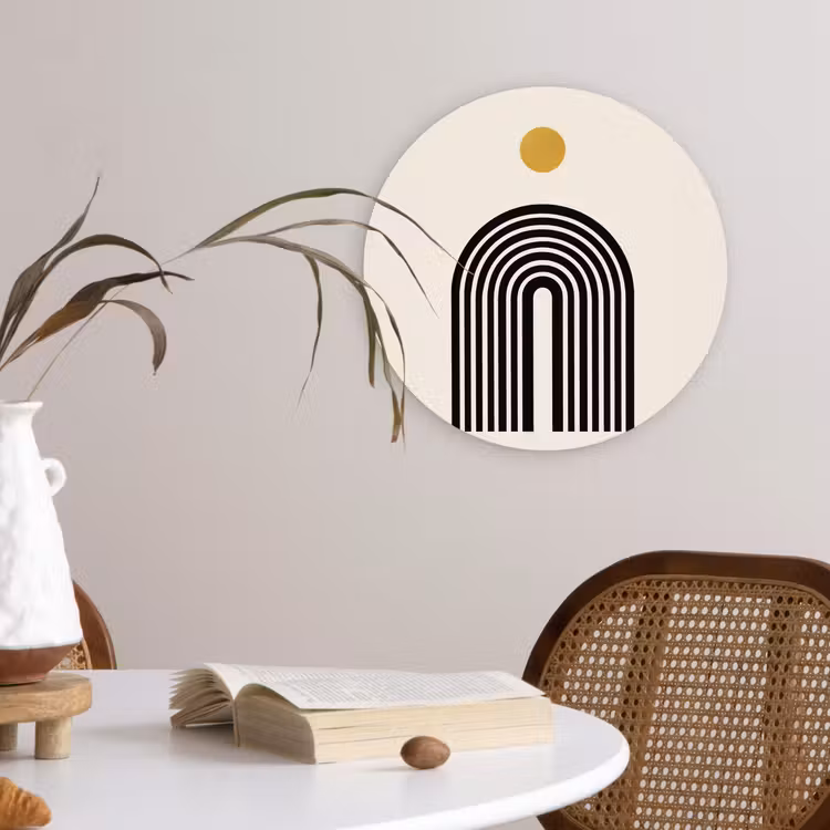 Minimalistisch - Zwarte boog - Gouden cirkel Wandcirkel kunststof plaat 5mm dik klein -sfeer4