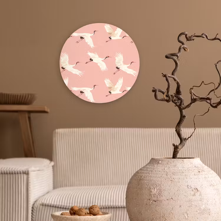 Modern - Kraanvogels - Roze Wandcirkel kunststof plaat 5mm dik klein 188 -sfeer1