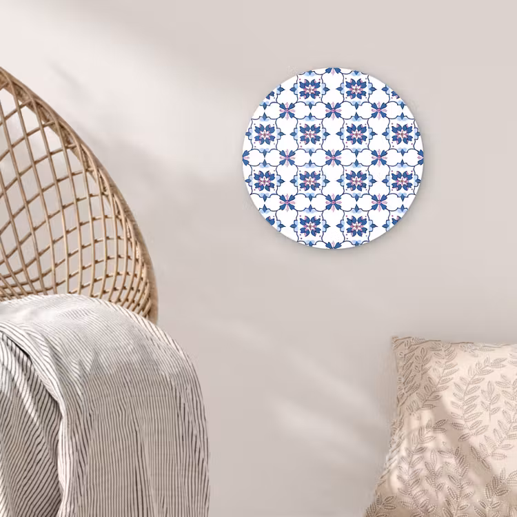 Modern - Patroon - Blauw - Roze Wandcirkel kunststof plaat 5mm dik klein 188 -sfeer5