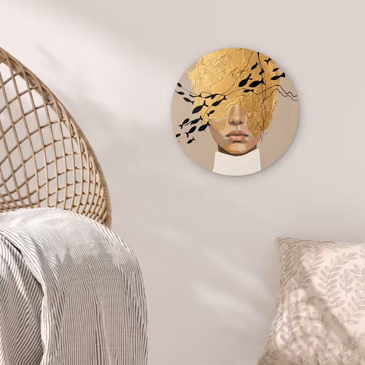 Modern - Vrouw - Goud Wandcirkel kunststof plaat 5mm dik klein -sfeer5