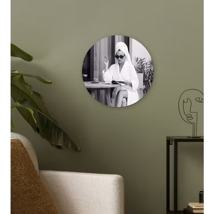 Modern - Vrouw - Zwart - Wit Wandcirkel kunststof plaat 5mm dik klein -sfeer3