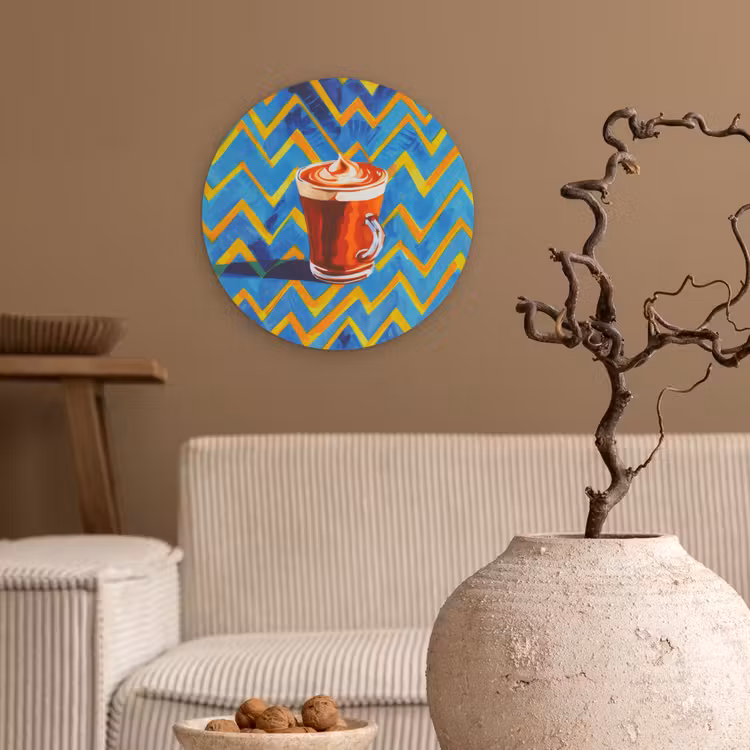 Mok - Koffie - Zigzag - Slagroom Wandcirkel kunststof plaat 5mm dik klein -sfeer1