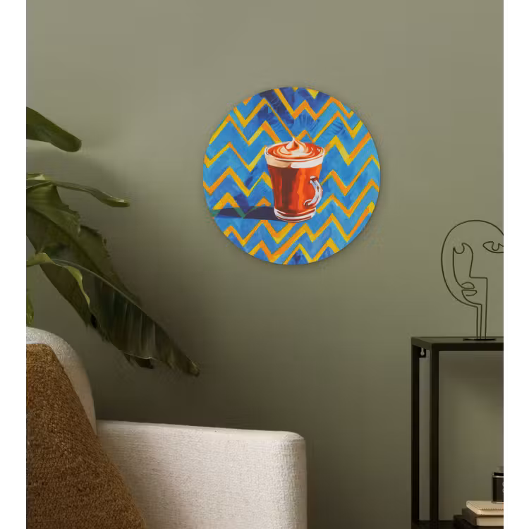 Mok - Koffie - Zigzag - Slagroom Wandcirkel kunststof plaat 5mm dik klein -sfeer3