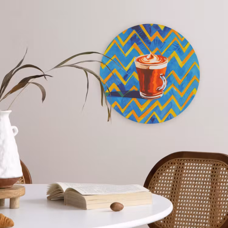 Mok - Koffie - Zigzag - Slagroom Wandcirkel kunststof plaat 5mm dik klein -sfeer4