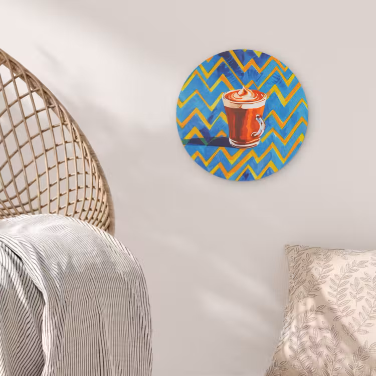Mok - Koffie - Zigzag - Slagroom Wandcirkel kunststof plaat 5mm dik klein -sfeer5