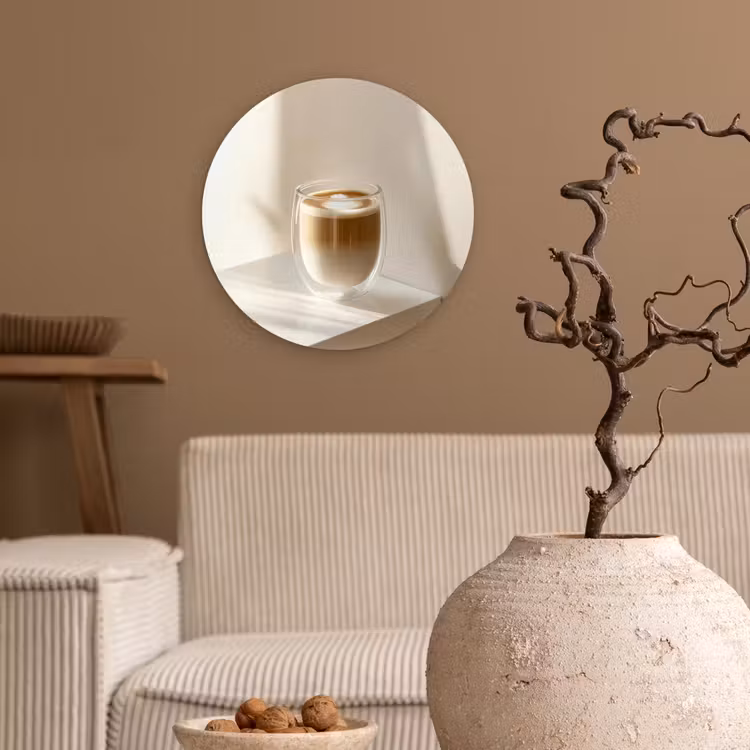 Mok - Latte - Minimalistisch - Schaduw Wandcirkel kunststof plaat 5mm dik klein -sfeer1