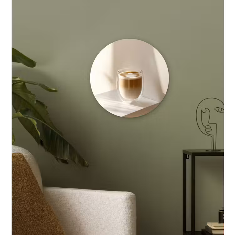 Mok - Latte - Minimalistisch - Schaduw Wandcirkel kunststof plaat 5mm dik klein -sfeer3