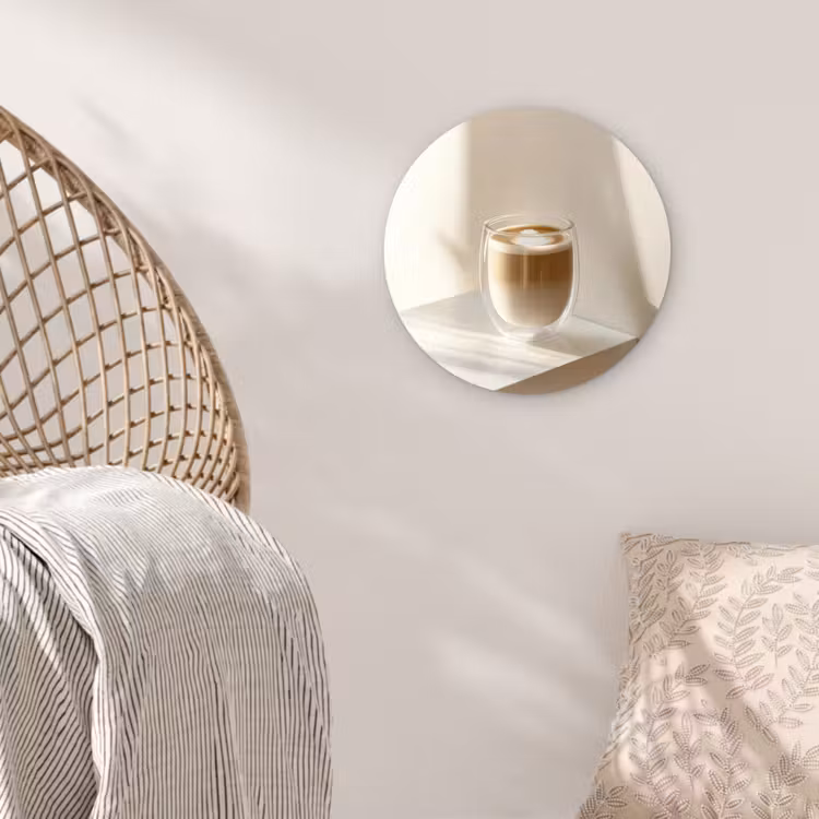 Mok - Latte - Minimalistisch - Schaduw Wandcirkel kunststof plaat 5mm dik klein -sfeer5