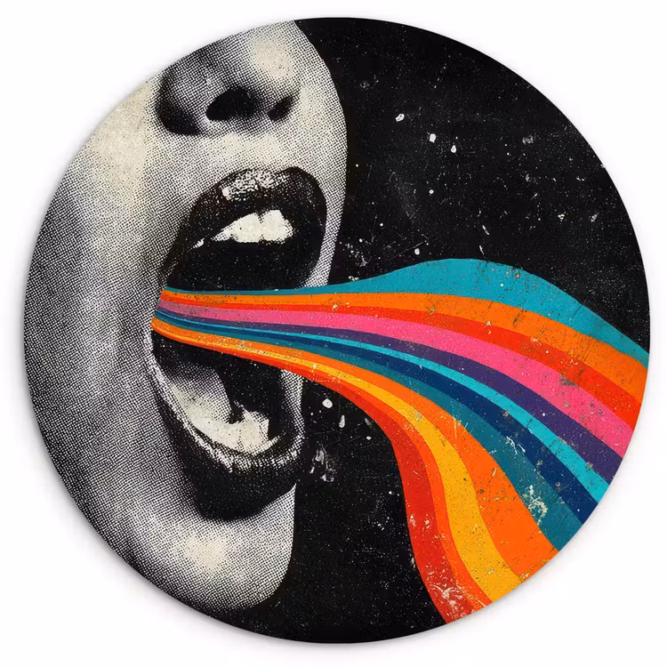 Mond - Golven - Regenboog Wandcirkel kunststof plaat 5mm dik klein -3d