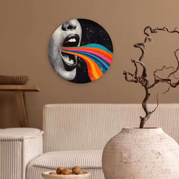 Mond - Golven - Regenboog Wandcirkel kunststof plaat 5mm dik klein -sfeer1