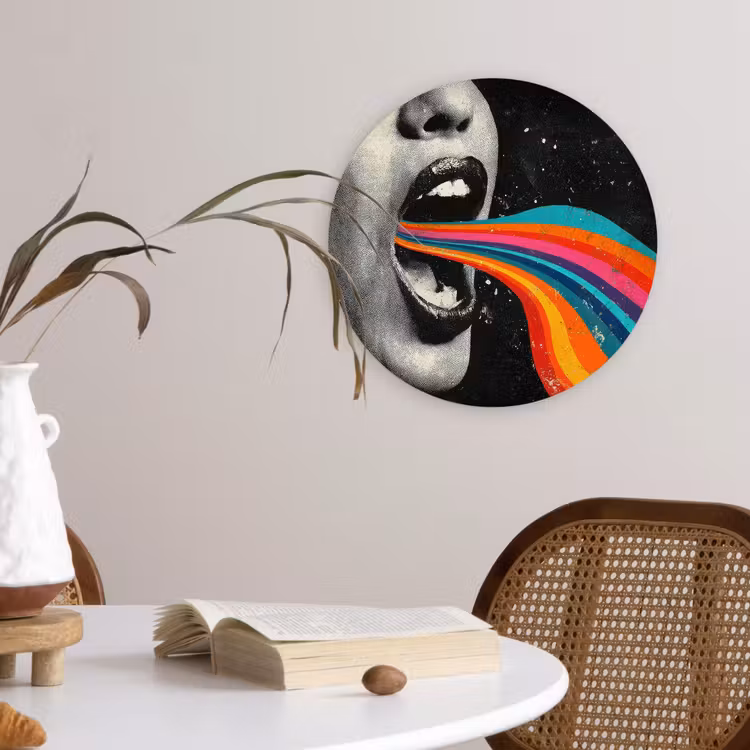 Mond - Golven - Regenboog Wandcirkel kunststof plaat 5mm dik klein -sfeer4
