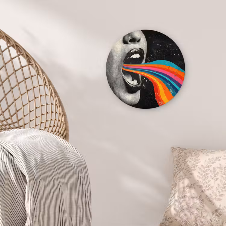 Mond - Golven - Regenboog Wandcirkel kunststof plaat 5mm dik klein -sfeer5