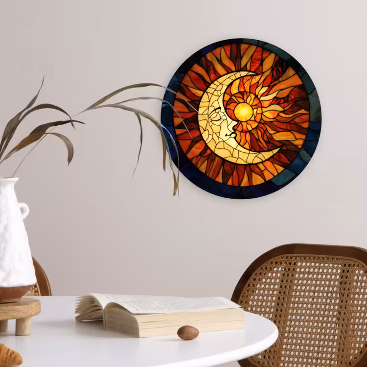 Mozaïek - Glas - Maan - Donkerblauw Wandcirkel kunststof plaat 5mm dik klein -sfeer4