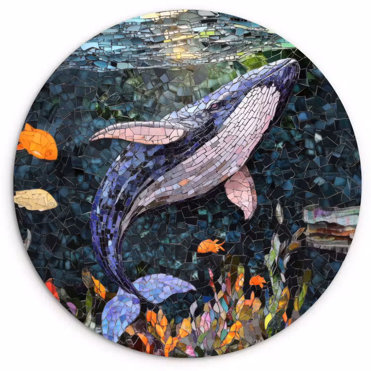 Mozaïek - Walvis - Koraal - Water Wandcirkel kunststof plaat 5mm dik klein -3d
