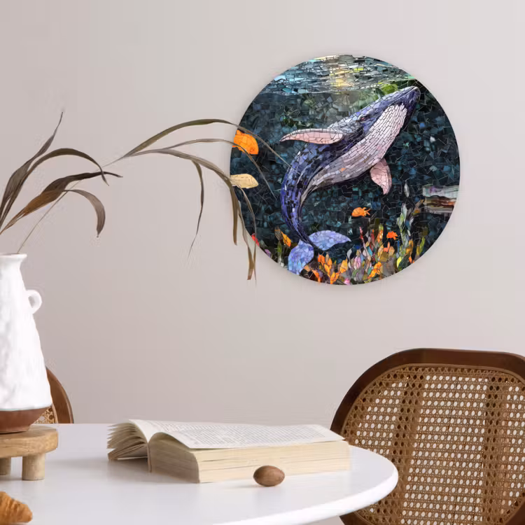 Mozaïek - Walvis - Koraal - Water Wandcirkel kunststof plaat 5mm dik klein -sfeer4