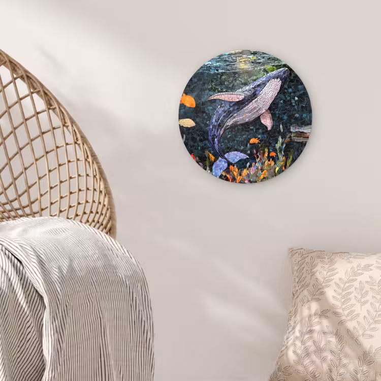 Mozaïek - Walvis - Koraal - Water Wandcirkel kunststof plaat 5mm dik klein -sfeer5