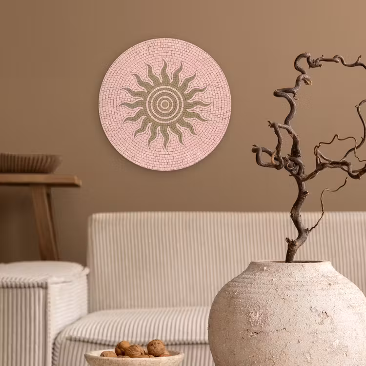 Mozaïek - Zon - Patroon - Klassiek - Roze Wandcirkel kunststof plaat 5mm dik klein -sfeer1