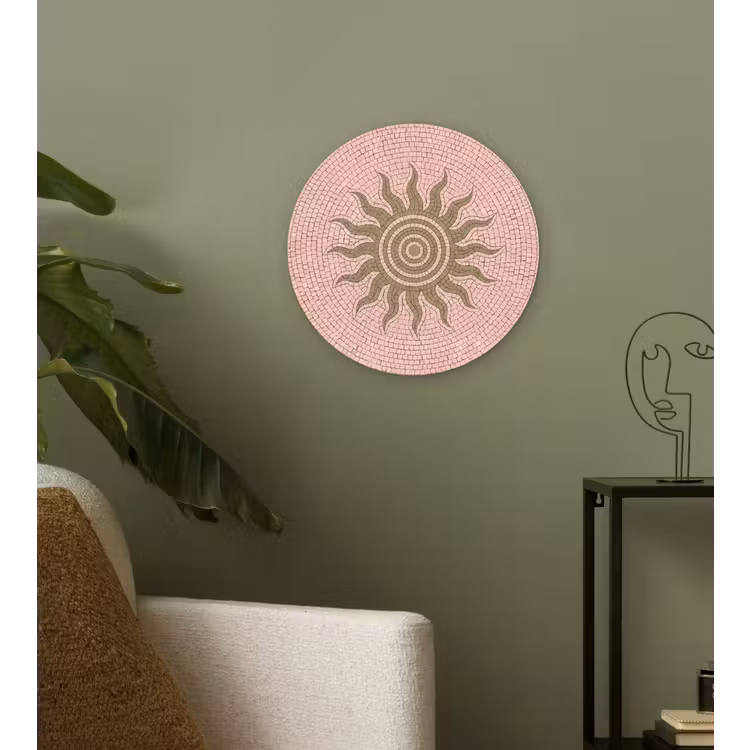 Mozaïek - Zon - Patroon - Klassiek - Roze Wandcirkel kunststof plaat 5mm dik klein -sfeer3