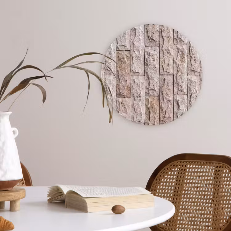 Muur - Steen - Ruw - Beige - Textuur Wandcirkel kunststof plaat 5mm dik klein -sfeer4