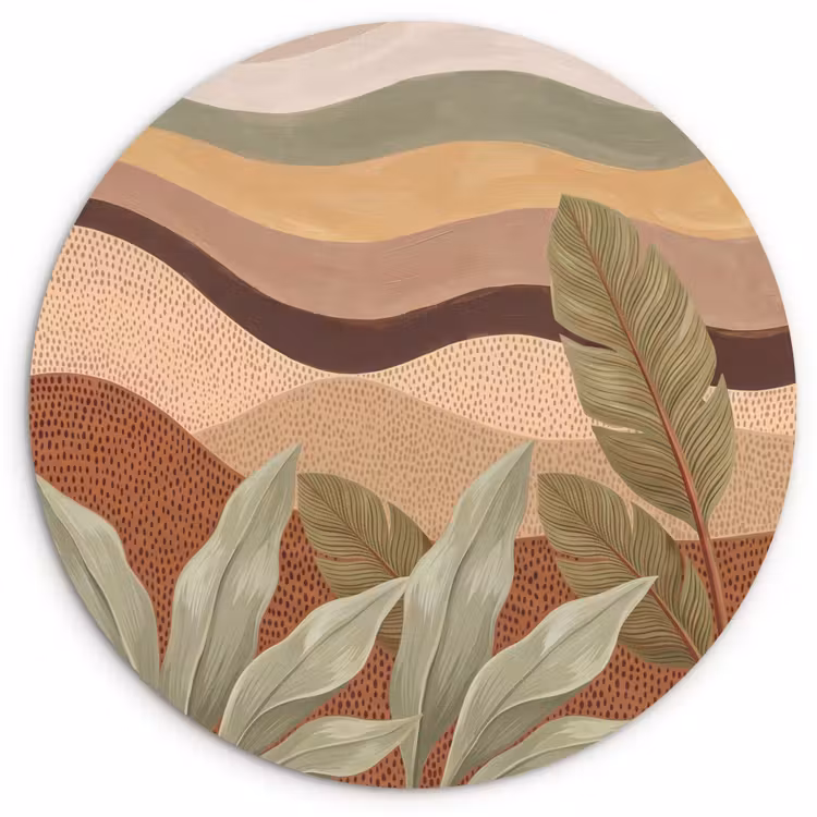 Natuur - Bladeren - Landschap - Abstract - Aardetinten Wandcirkel kunststof plaat 5mm dik klein -3d