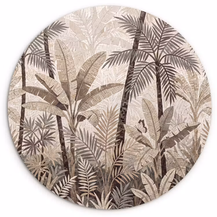 Natuur - Bladeren - Landschap - Mozaïek - Beige Wandcirkel kunststof plaat 5mm dik klein -3d