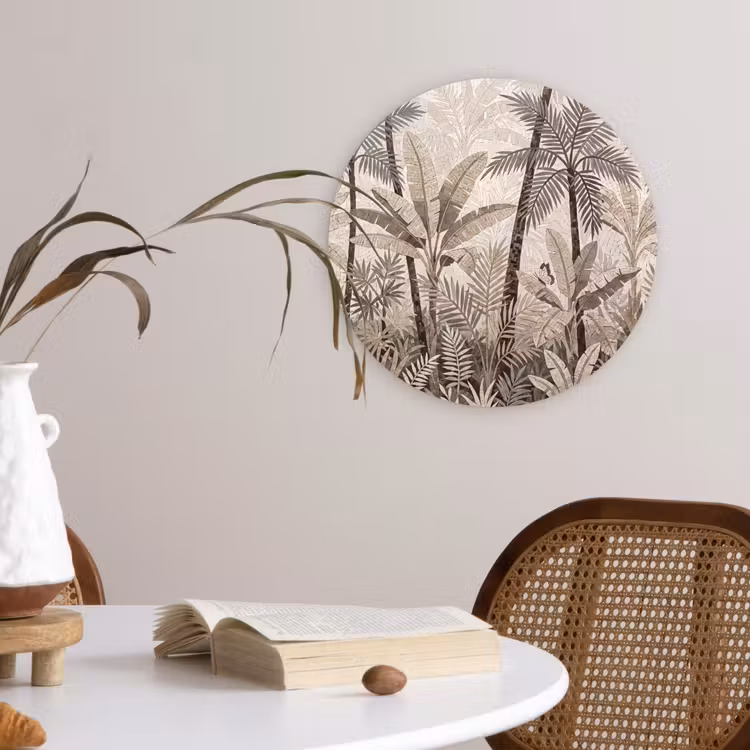 Natuur - Bladeren - Landschap - Mozaïek - Beige Wandcirkel kunststof plaat 5mm dik klein -sfeer4