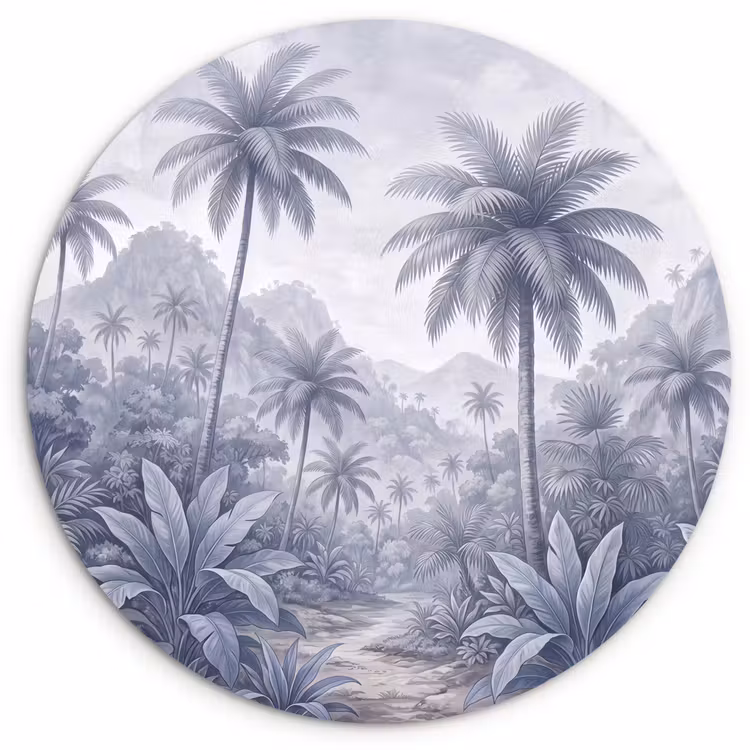 Natuur - Boom - Tropisch - Landschap - Blauw Wandcirkel kunststof plaat 5mm dik klein -3d