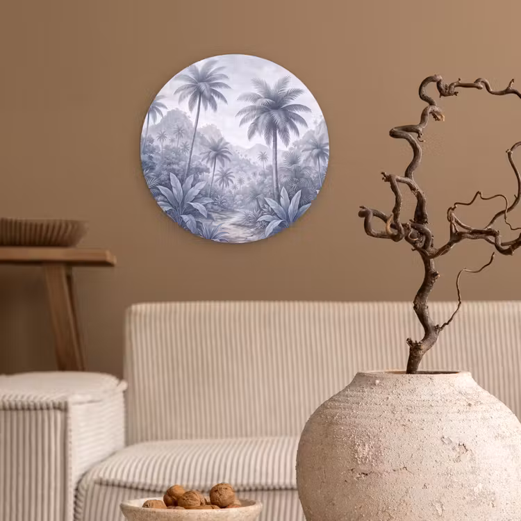 Natuur - Boom - Tropisch - Landschap - Blauw Wandcirkel kunststof plaat 5mm dik klein -sfeer1
