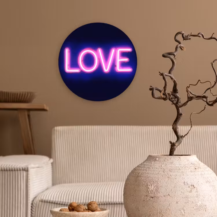 Neon - Love - Valentijn Wandcirkel kunststof plaat 5mm dik klein -sfeer1