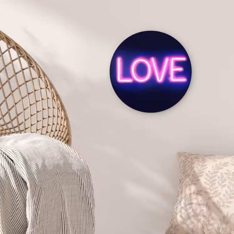 Neon - Love - Valentijn Wandcirkel kunststof plaat 5mm dik klein -sfeer5