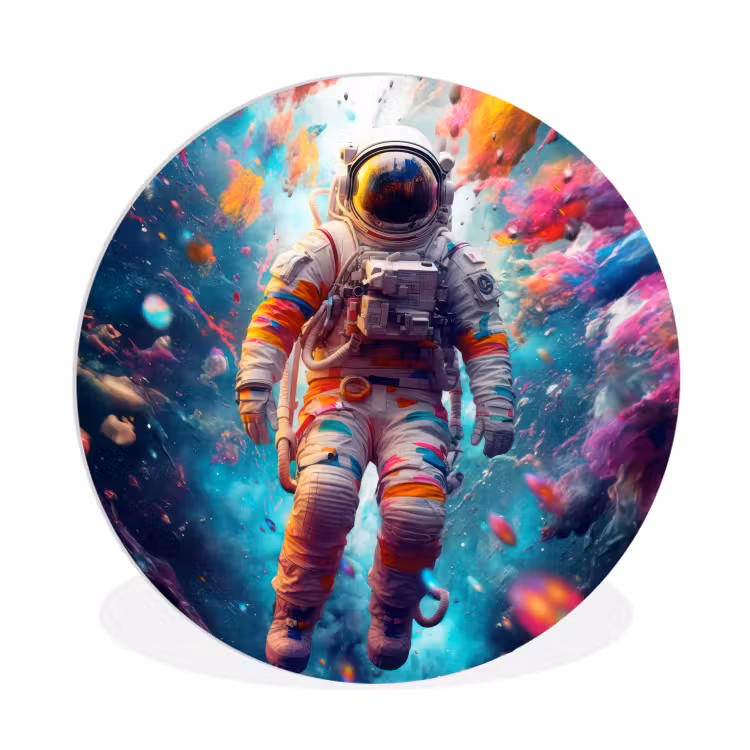 Neon - Meteoriet - Neon - Astronaut Wandcirkel kunststof plaat 5mm dik klein -3d