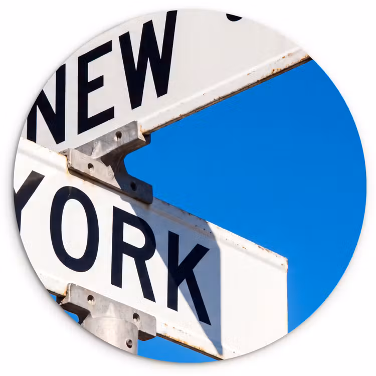 New York - Straatbord - Stad - Urban - Blauw Wandcirkel kunststof plaat 5mm dik klein -3d