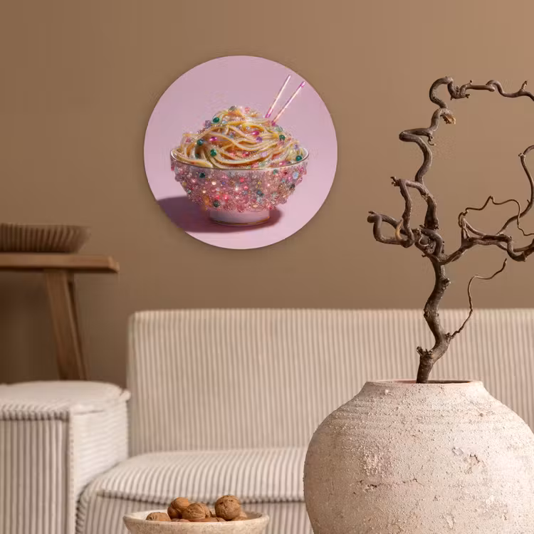 Noodles - Edelstenen - Stokjes - Roze Wandcirkel kunststof plaat 5mm dik klein -sfeer1
